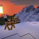 A camel walks across a snowy mountain in Minecraft.